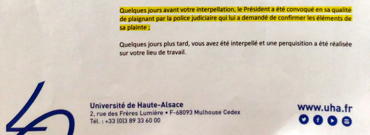 Courrier de suspension conservatoire notifié à Olivier Boeglen