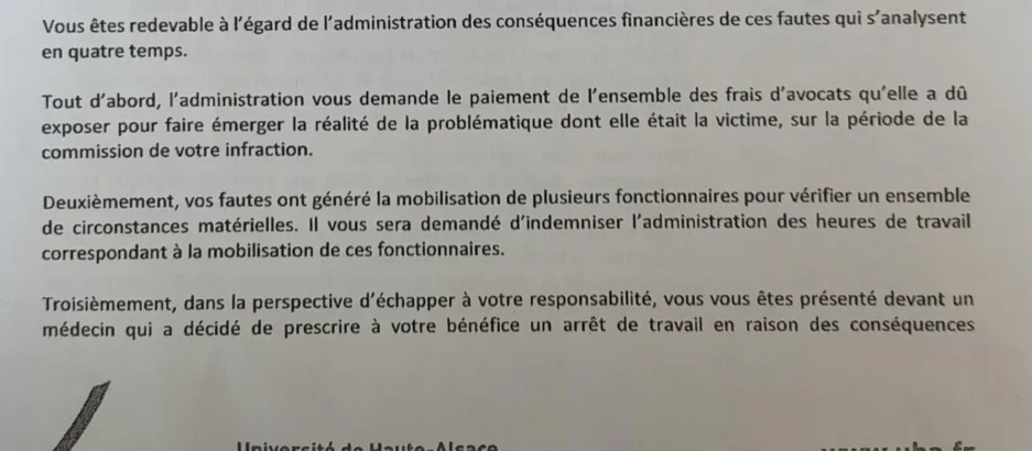 Extrait du courrier de demande d'indemnisation adressé par voie d'huissier